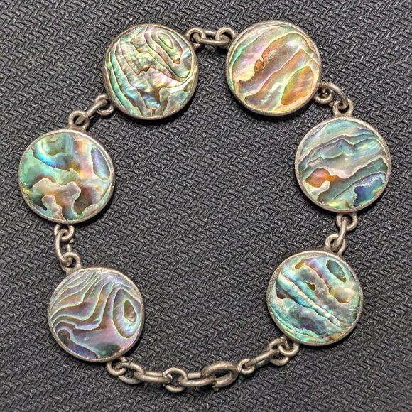 Vintage 1970's Sterling Silver and Abalone Bracelet Preowned - Picture 1 of 4